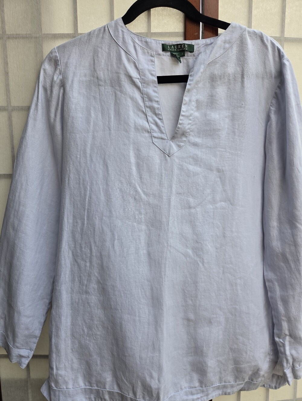 LAUREN Ralph Lauren 100% Linen Light Blue Tunic Top Coastal Grandma Minimalist